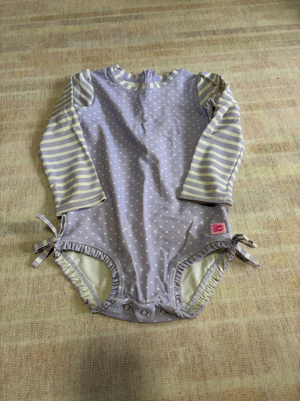 Ruffle Butts Lilac and Cream Heart Long-Sleeve One-Piece Swimsuit